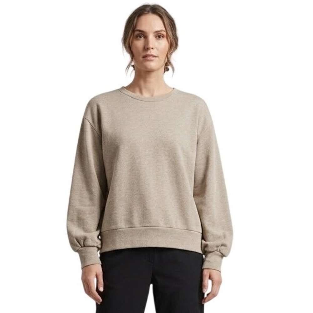 PACT Organic Cotton Open Back Cutout Sweatshirt Tan Taupe Balloon Sleeve Medium